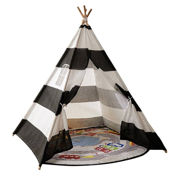 Large Foldable Kids Canvas Teepee Play Tent With Lights  ( White ) - Picture 6 of 7